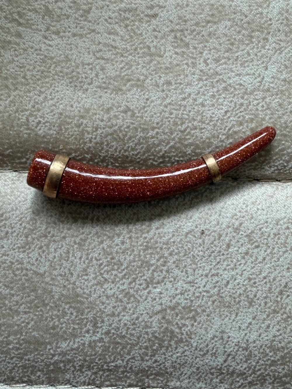 Antique Victorian Goldstone Horn Brooch Pin Tusk C-Clasp Italian Cornicello 1890